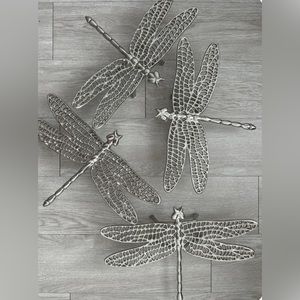 Set of 4 Silver 3-D Dragonflies 10” x 14.5” x 2”
